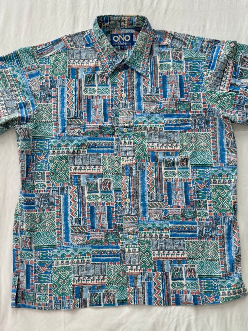 Vintage Liberty House ONO Shirt | Tribal Batik Print | Size L | Made in Singapor